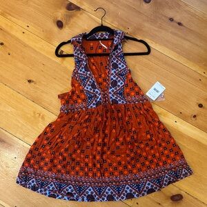 Free People Orange and Blue Patterned Tunic